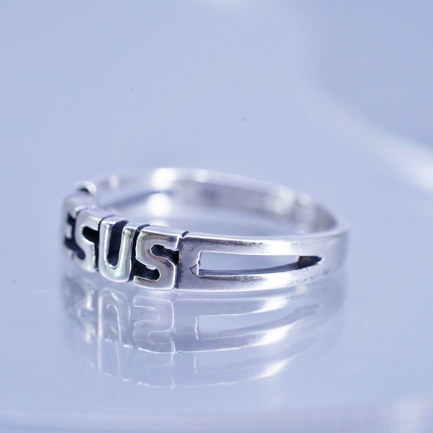 Size 8, vintage Shube Sterling 925 silver stackable ring, Jesus band