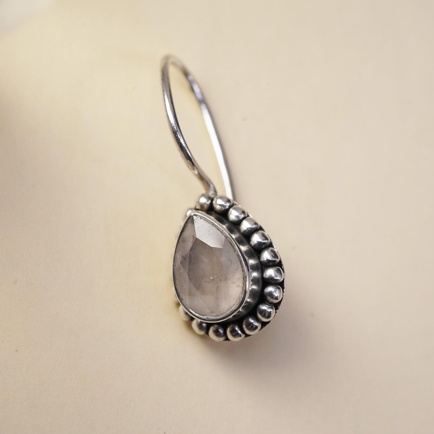 Vintage Sterling 925 silver handmade single earring with teardrop moonstone