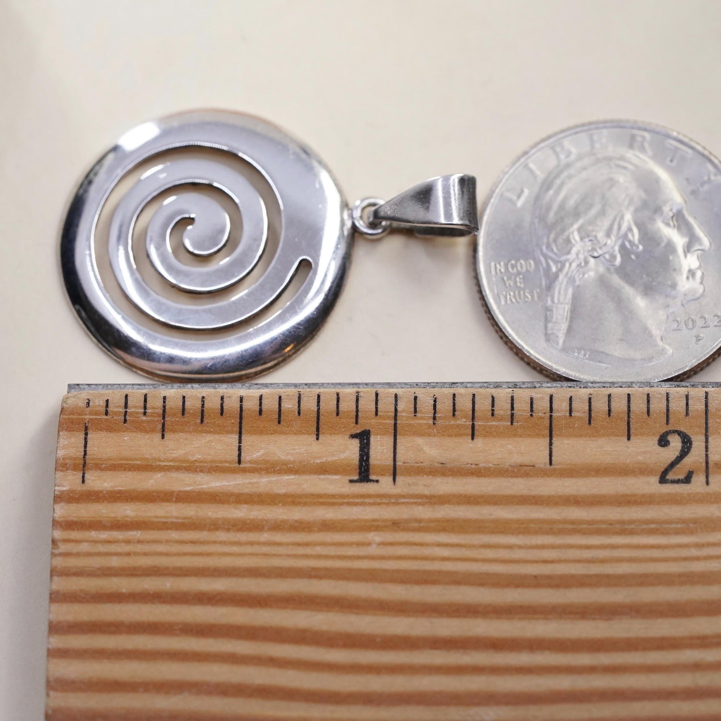 Vintage handmade Sterling silver pendant, 925 circle tag with spiral cut out