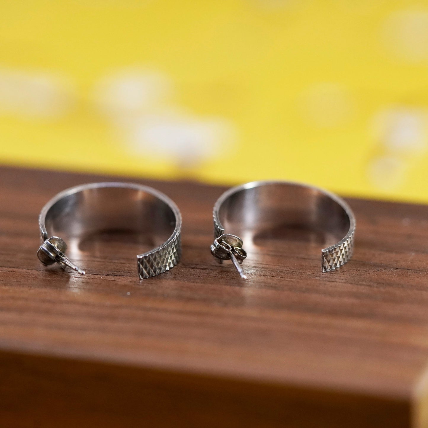 1”, vintage sterling silver handmade hoops, textured 925 huggie earrings