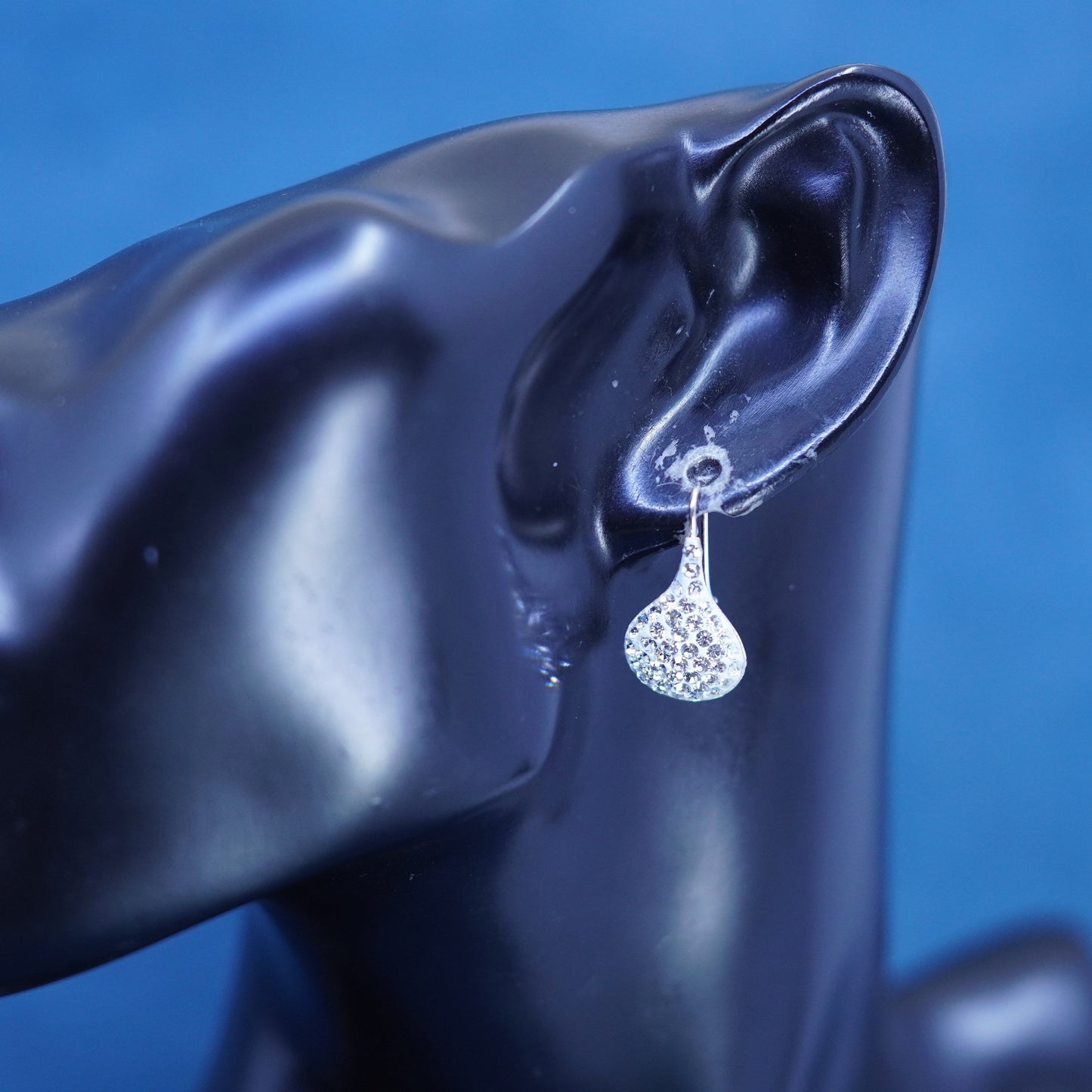 Vintage sterling 925 silver handmade teardrop earrings with cluster Cz