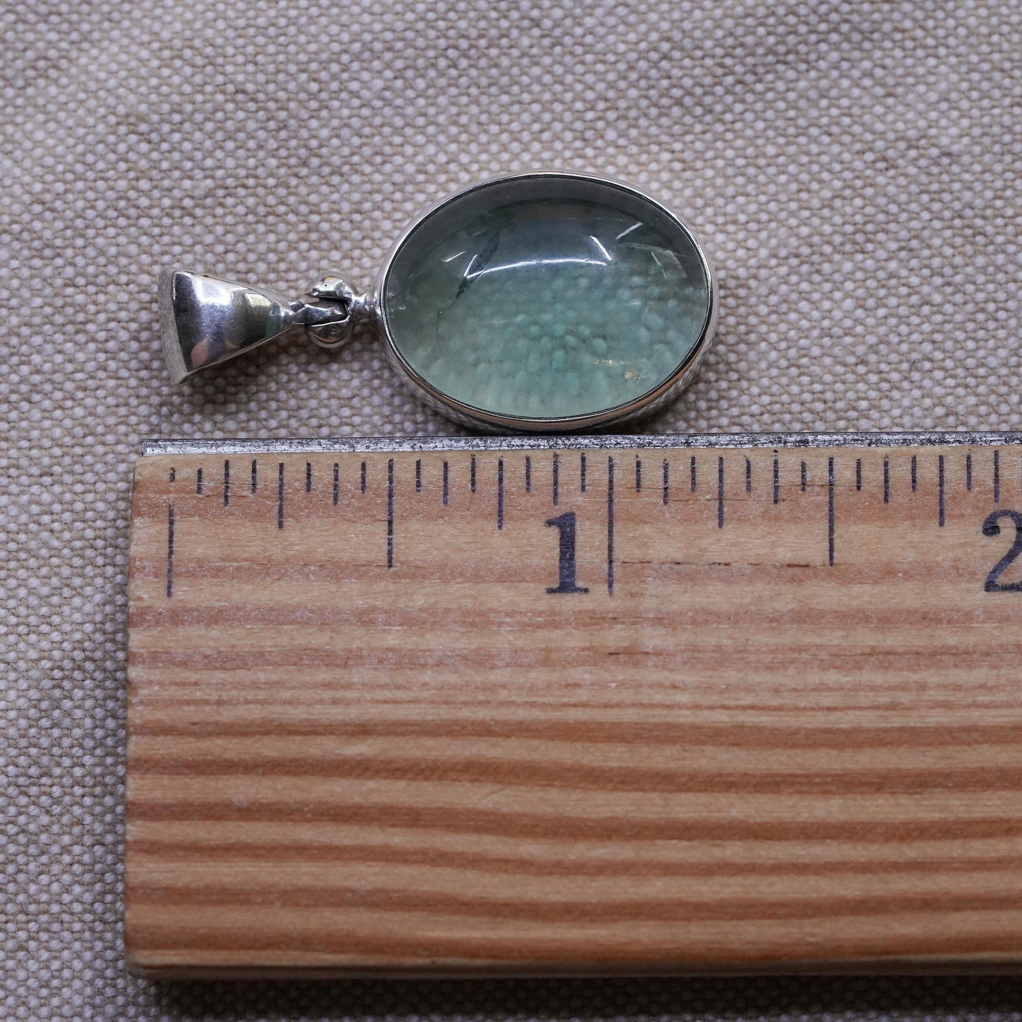 Vintage Sterling silver handmade pendant, 925 oval with prehnite