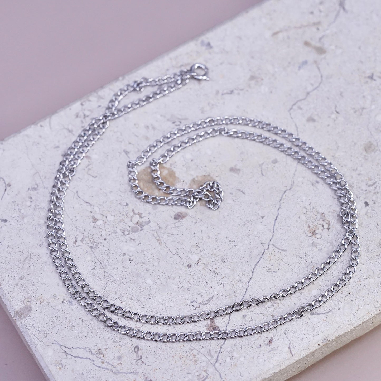 24" 3mm, vintage Sterling silver handmade necklace, 925 curb chain