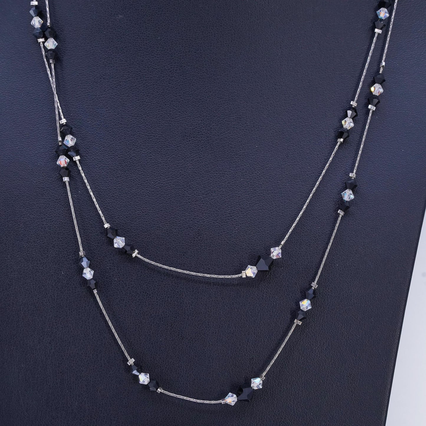 18” Sterling Silver 925 double strands chain necklace black and white crystal