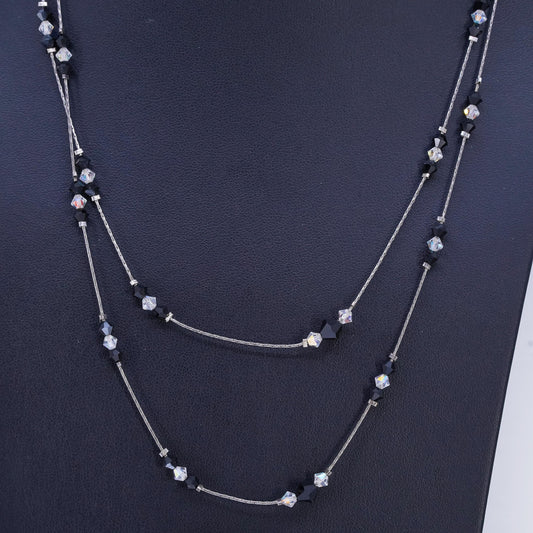18” Sterling Silver 925 double strands chain necklace black and white crystal