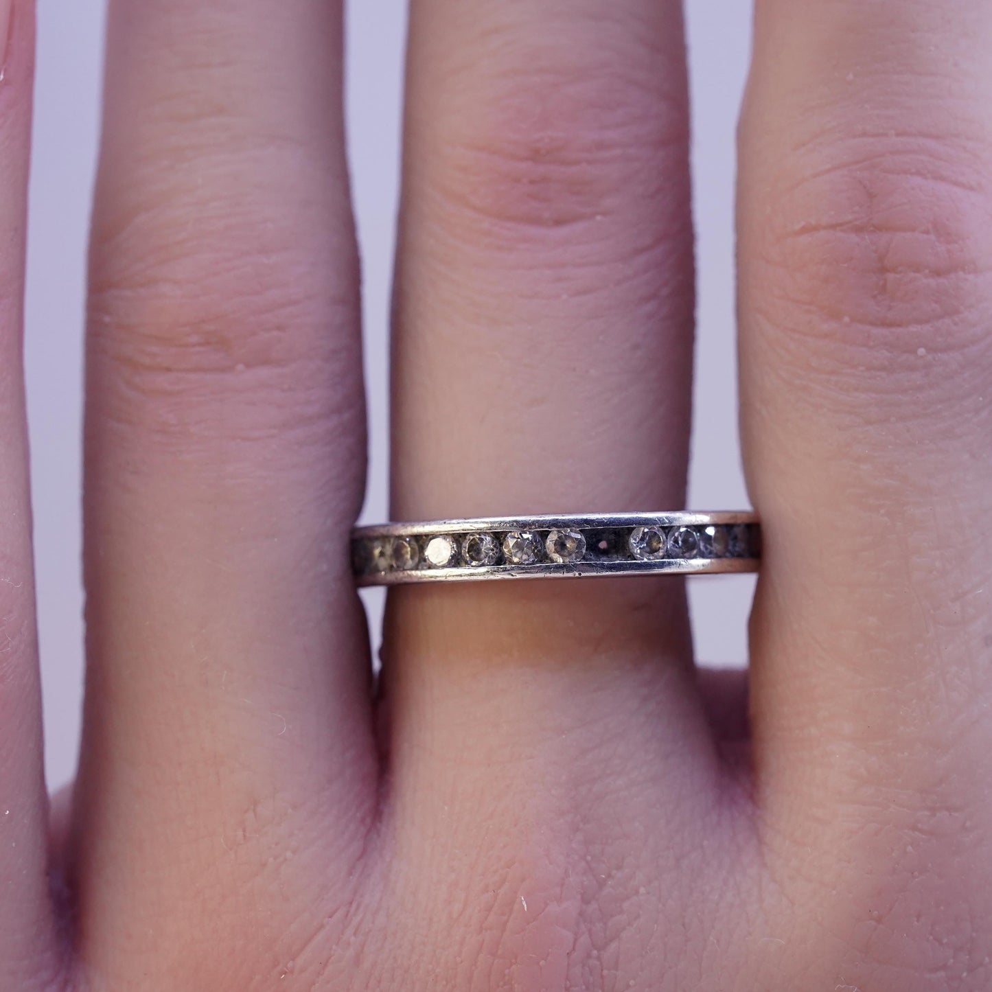 Size 10, vintage sterling silver ring with cluster Cz, statement band