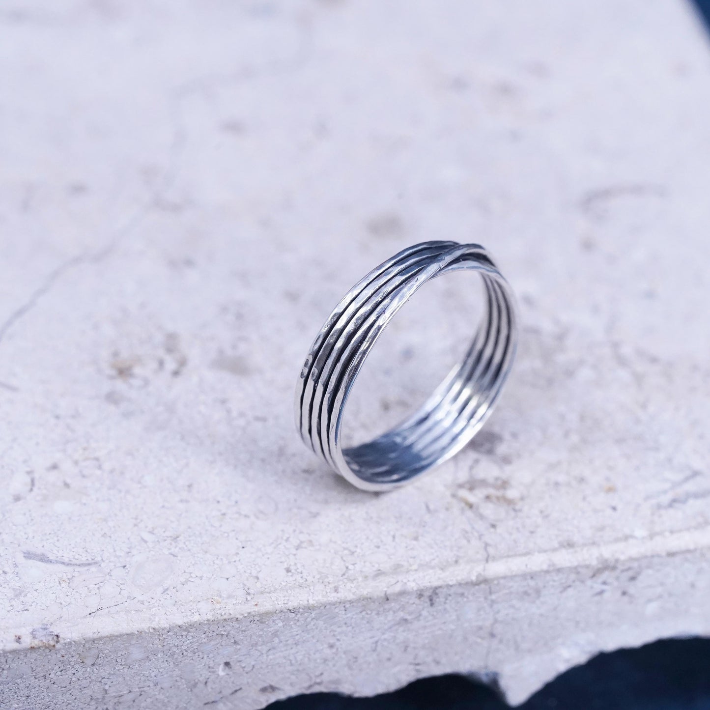 Size 9.25, vintage Israel Sterling silver handmade multi strands ring