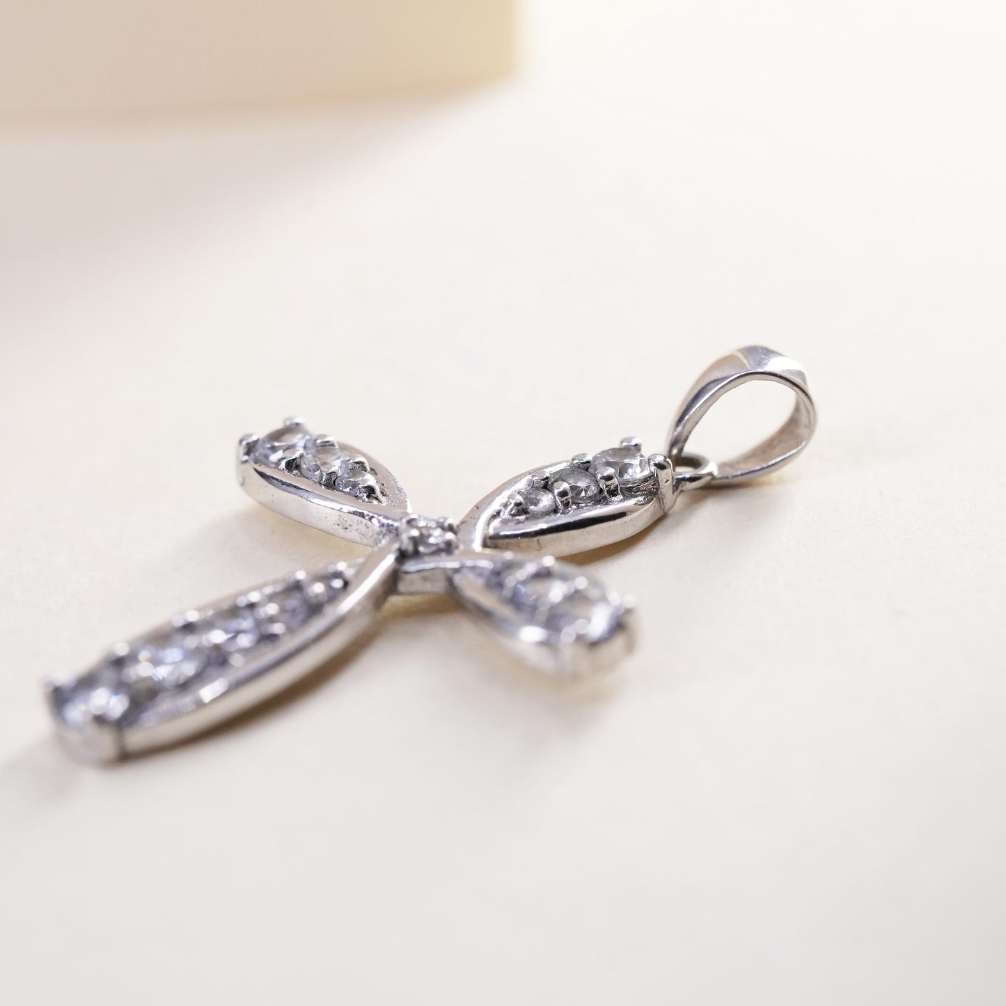 Vintage handmade Sterling silver pendant, 925 cross with cluster cz