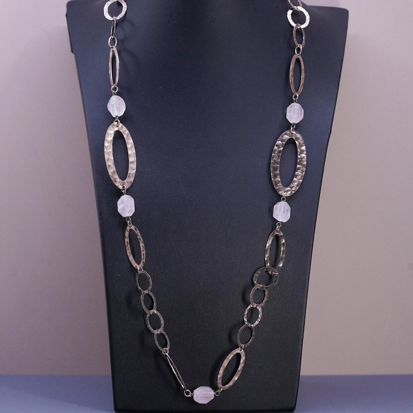 26", Italian Milor rose gold over Sterling silver necklace, hammered oval chain