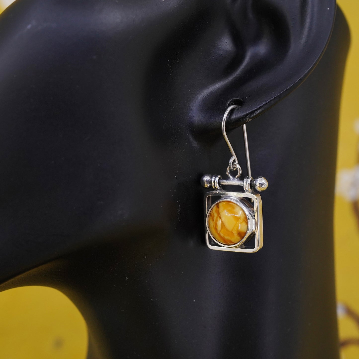 Vintage Sterling 925 silver handmade earrings with Amber drops