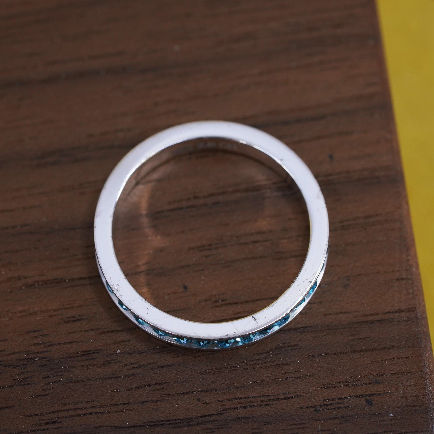 Size 8.25, vintage Sterling silver handmade ring, 925 stackable band blue cz