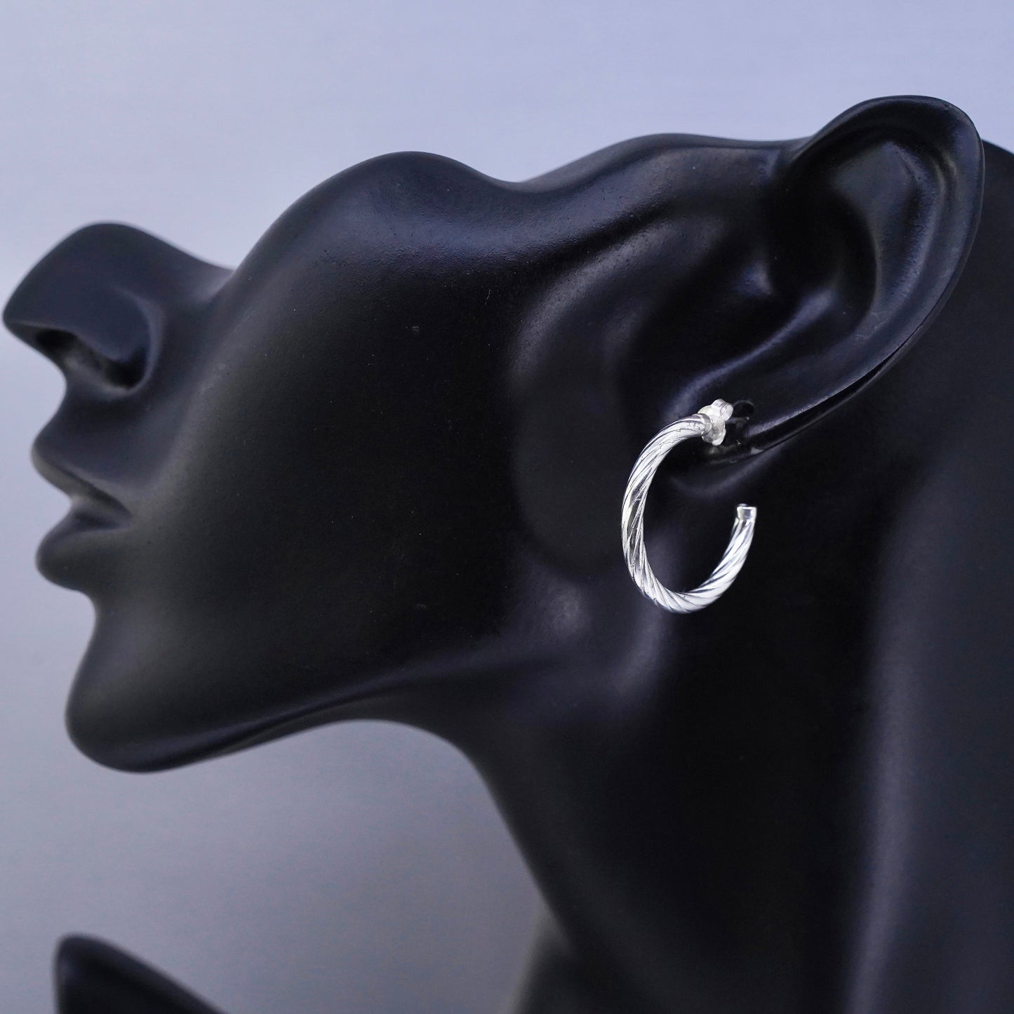 1”, vintage Sterling silver handmade earrings, textured 925 hoops