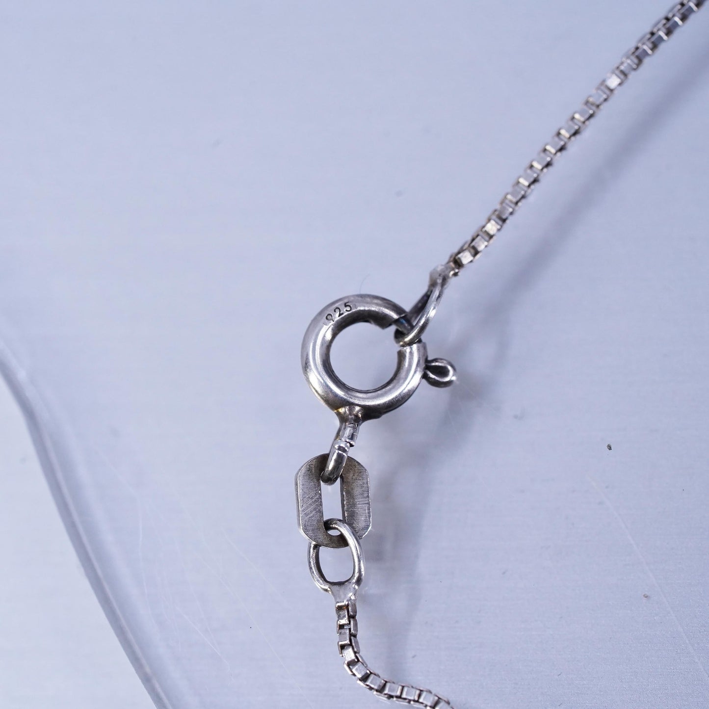 18”, vintage Sterling 925 silver handmade box necklace with heart pendant