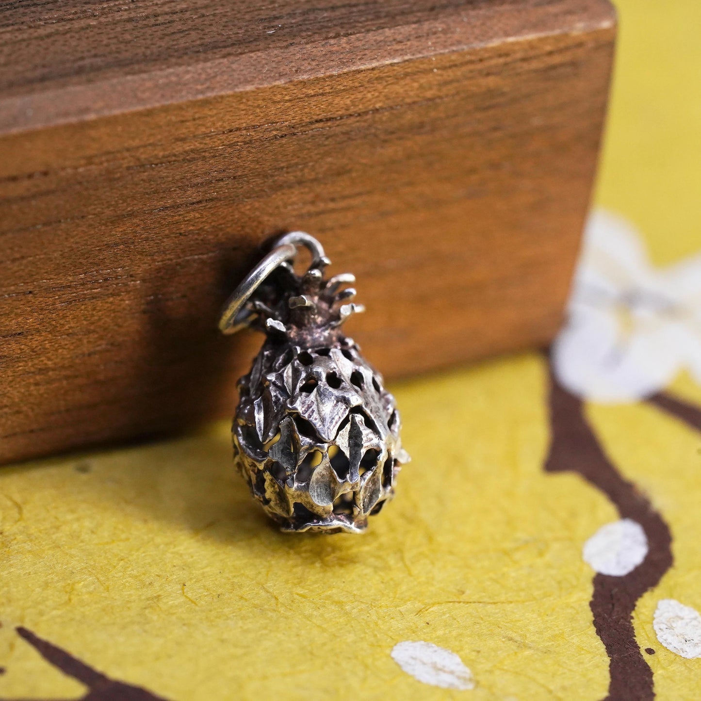 Vintage Sterling silver handmade pendant, 925 silver filigree pineapple
