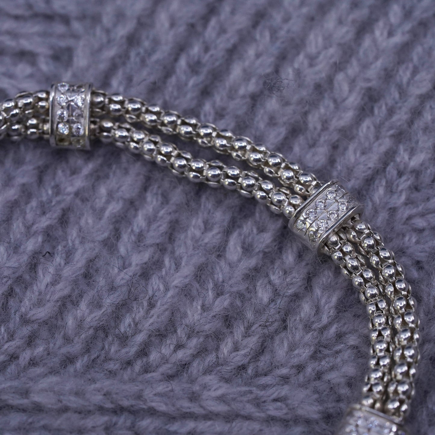 6.75", Dyadema multi strands sterling silver bracelet, 925 popcorn chain cz