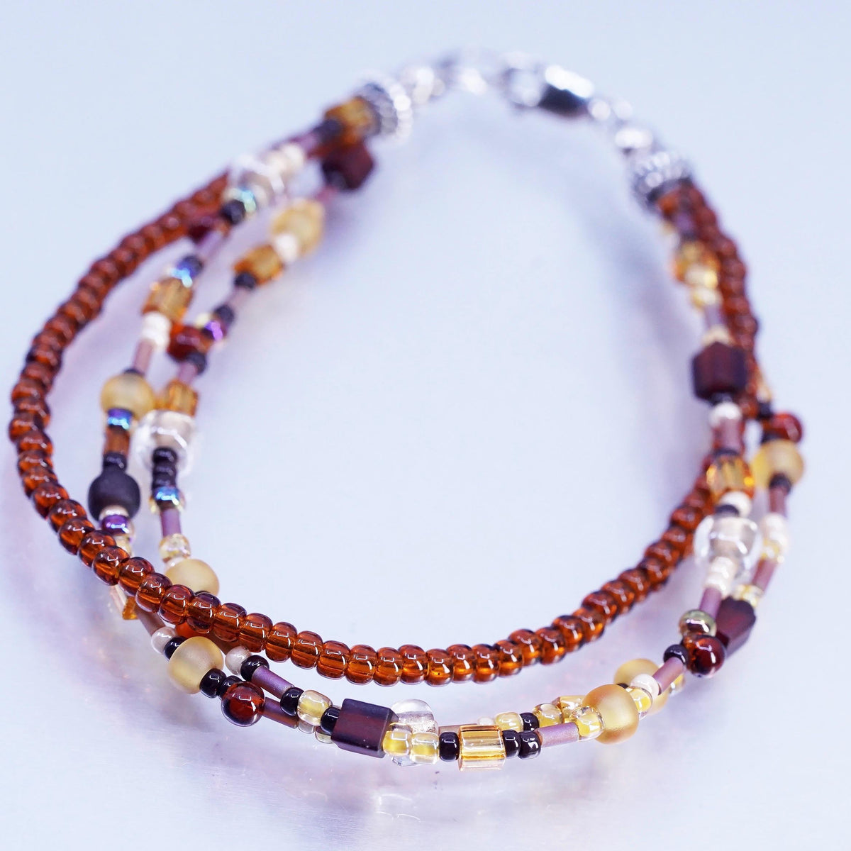 7”, Multi Strand Sterling Silver 925 Boho Bracelet Garnet Citrine beads