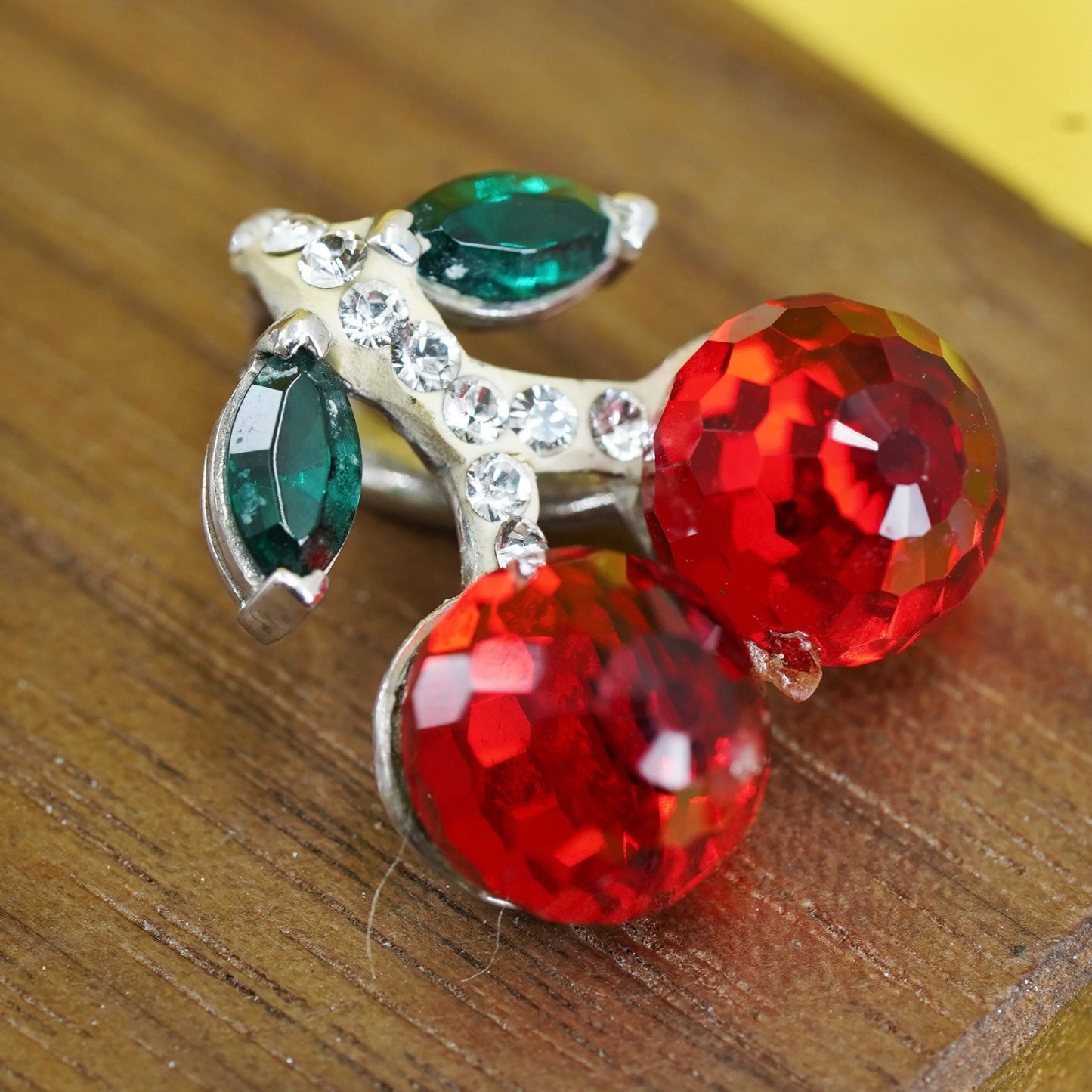Vintage Sterling silver handmade pendant, 925 cherry with red glass, unique