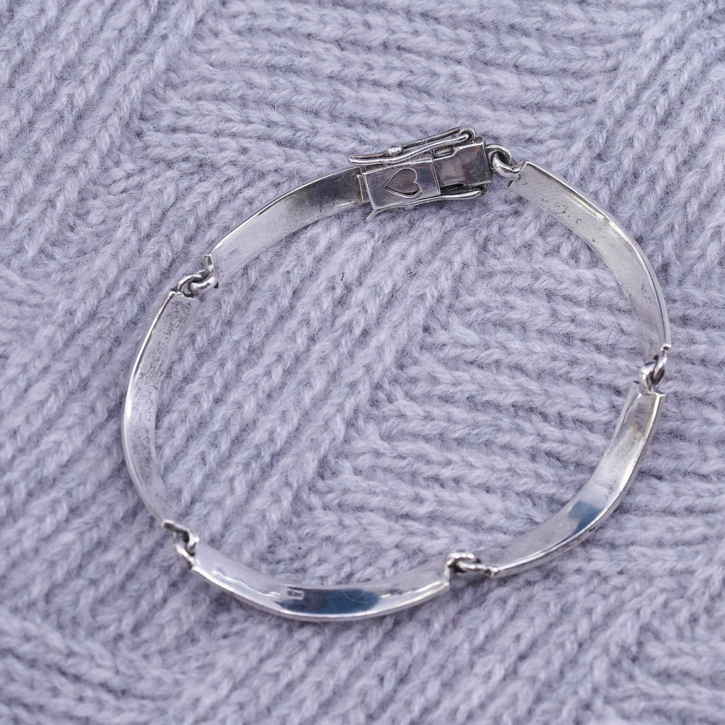 7.5", Sterling silver bracelet, 925 arched bar chain “ wisdom grace faith love”
