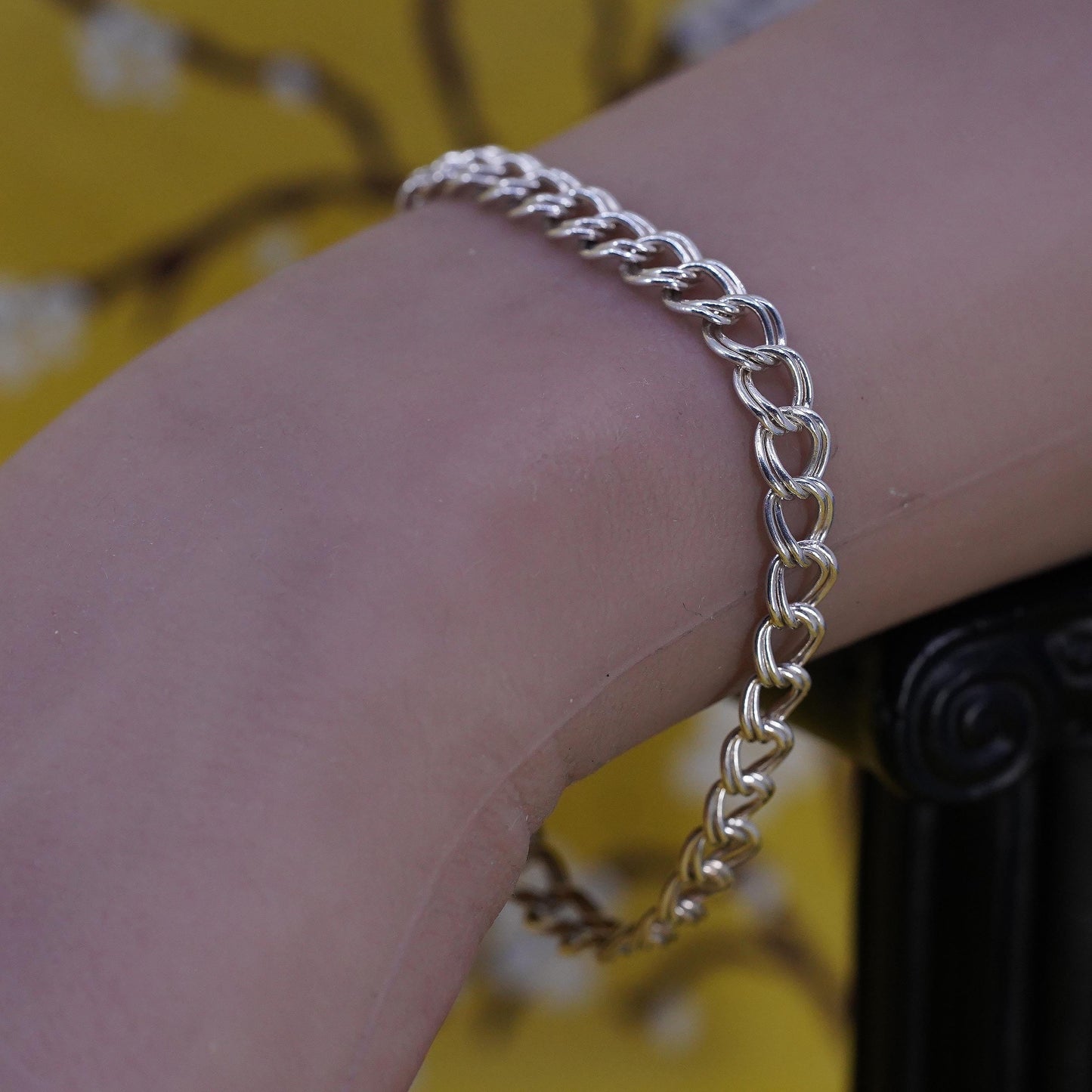 7" Italian Sterling silver handmade double curb bracelet, 925 chain bracelet