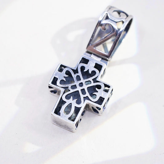 Vintage handmade Sterling silver pendant, 925 filigree cross charm