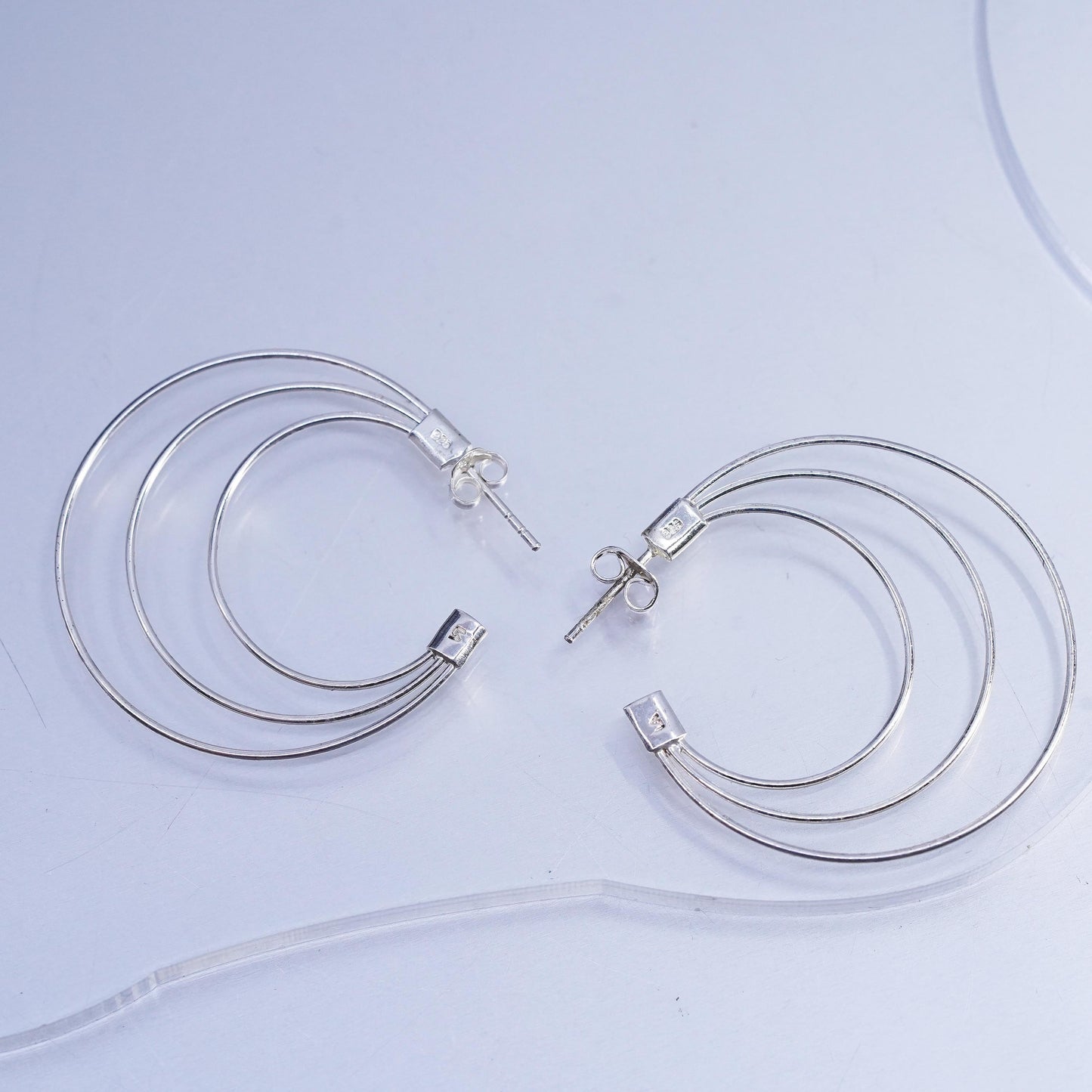1.5", Vintage Sterling silver Handmade hoops, 925 huggie wired earrings