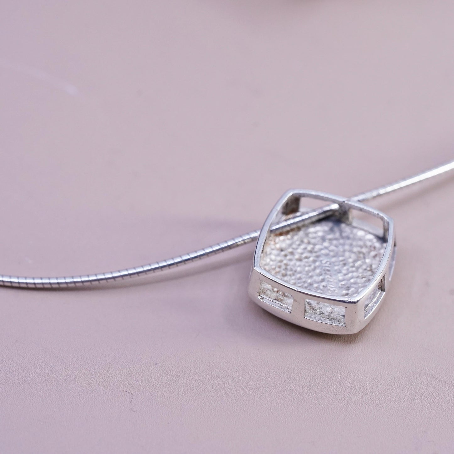 18”, Native American Sterling 925 silver snake necklace square pendant coral