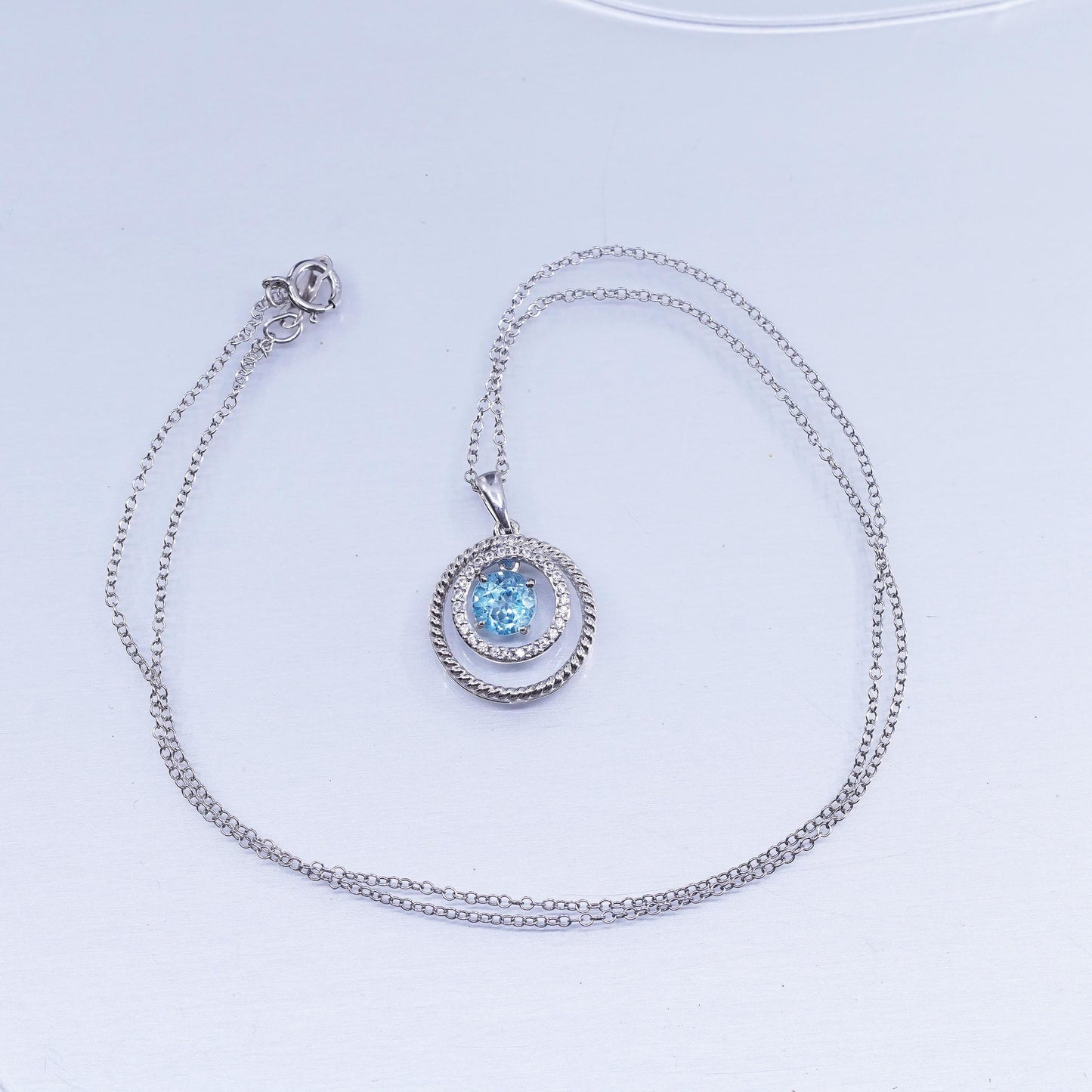 18”, vintage Sterling 925 silver handmade box necklace with rainbow topaz