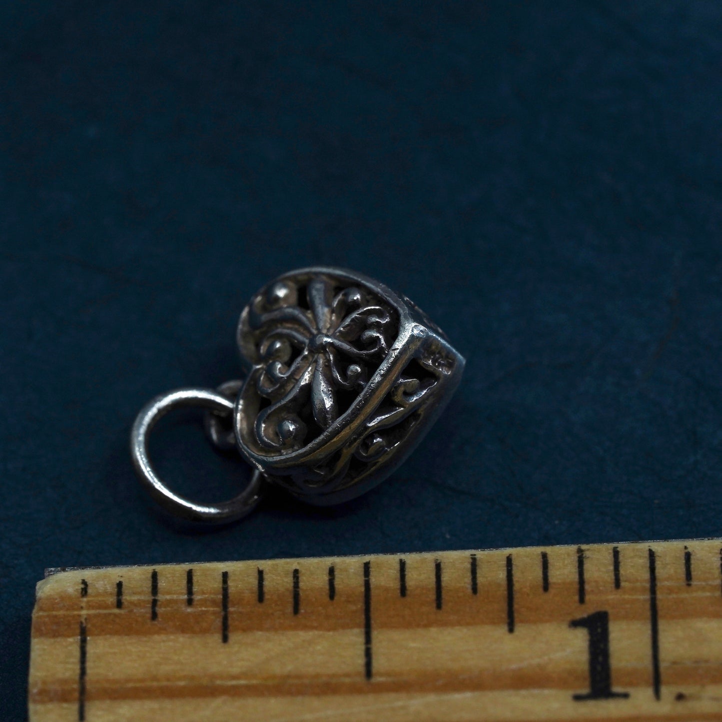 Vintage sterling silver handmade pendant, 925 heart with pink jasper inlay