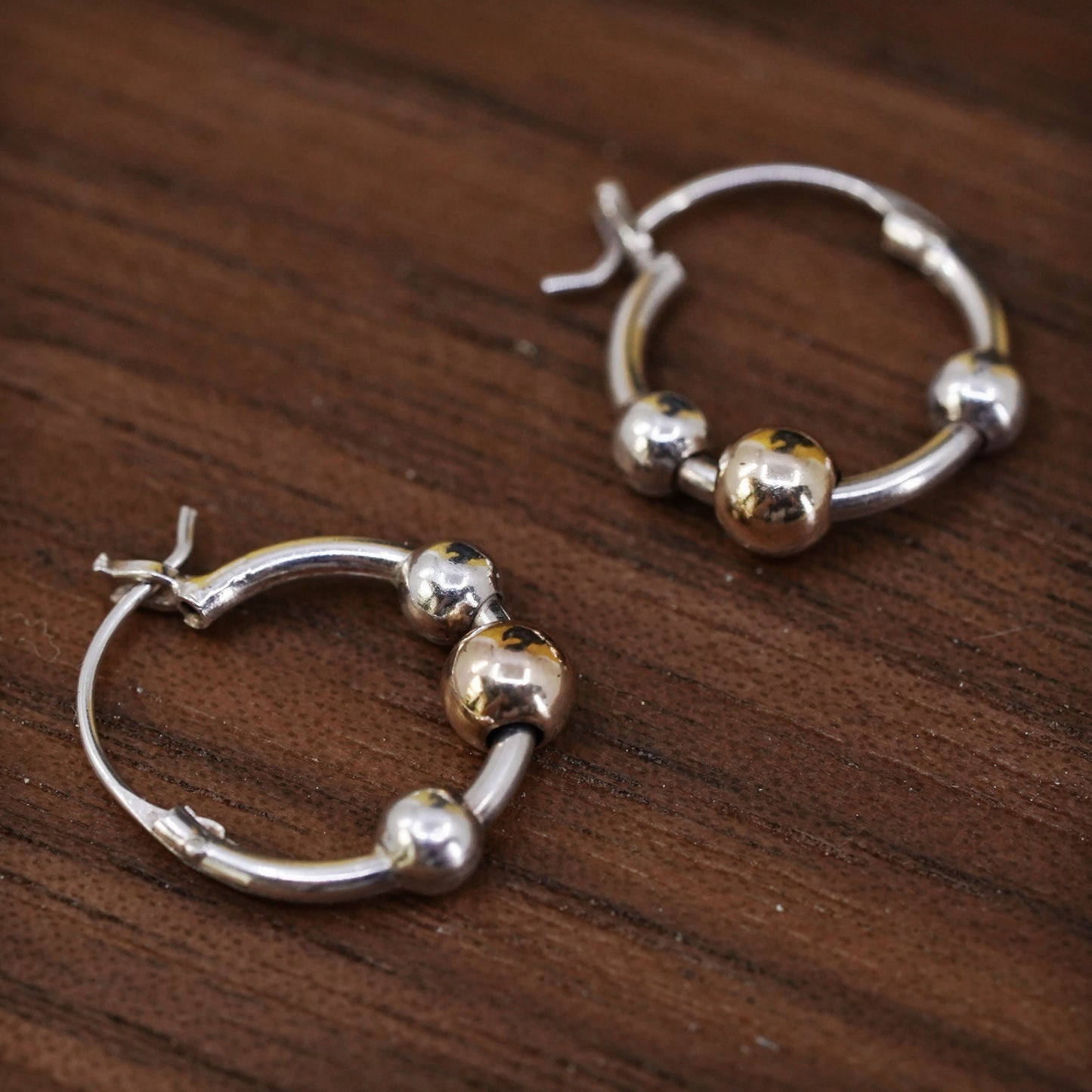 0.5”, Vintage Sterling 925 silver handmade earrings, 925 hoops with 14K bead