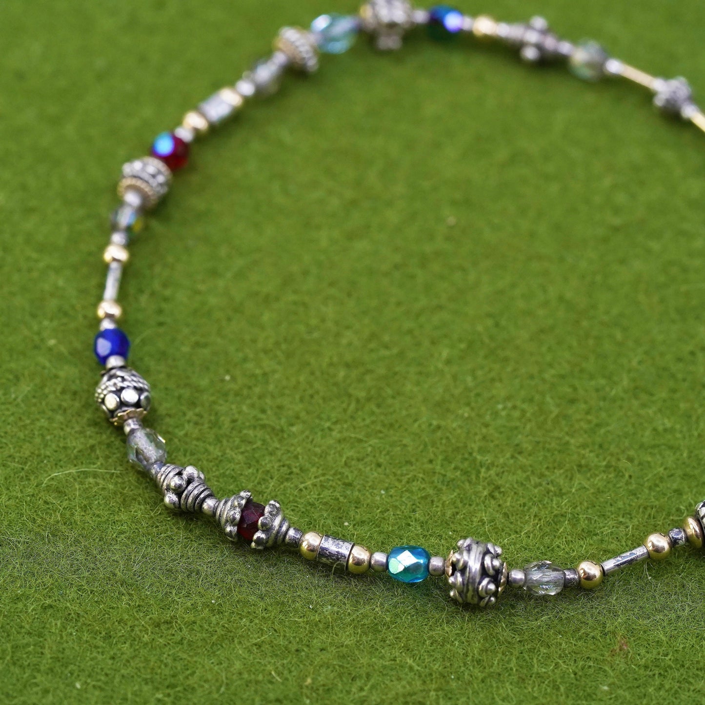 9.5", Italy Sterling 925 silver bracelet anklet with colorful crystal beads