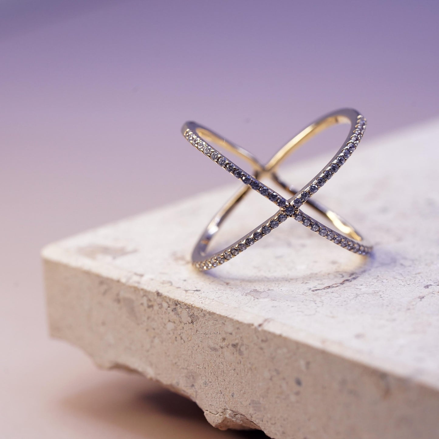 Size 10.5, yellow gold plated sterling 925 silver ring cluster Cz, cross band