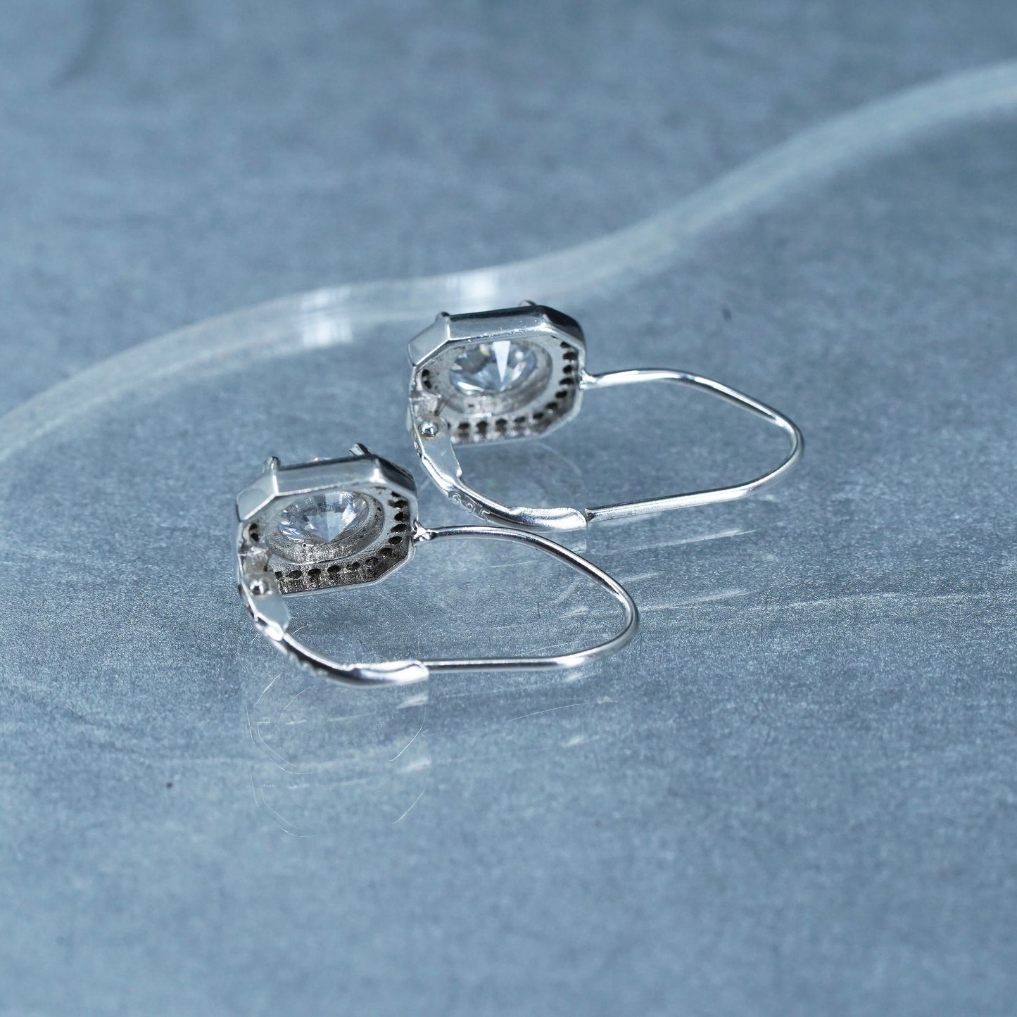 Vintage Sterling 925 silver earrings dangle with cluster Cz