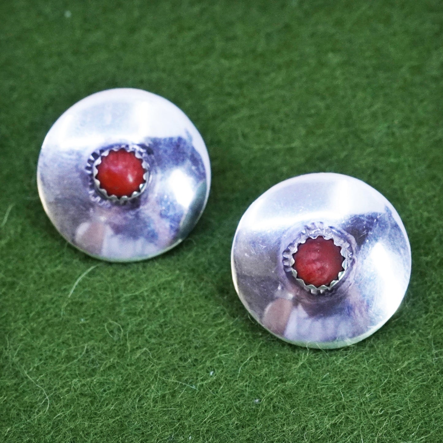 Native American Ernest Wood sterling silver 925 coral studs, handmade earrings