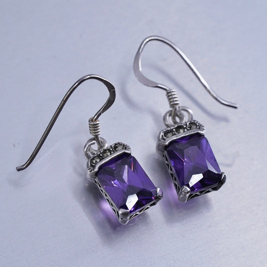 Vintage Sterling 925 silver handmade earrings with amethyst and marcasite