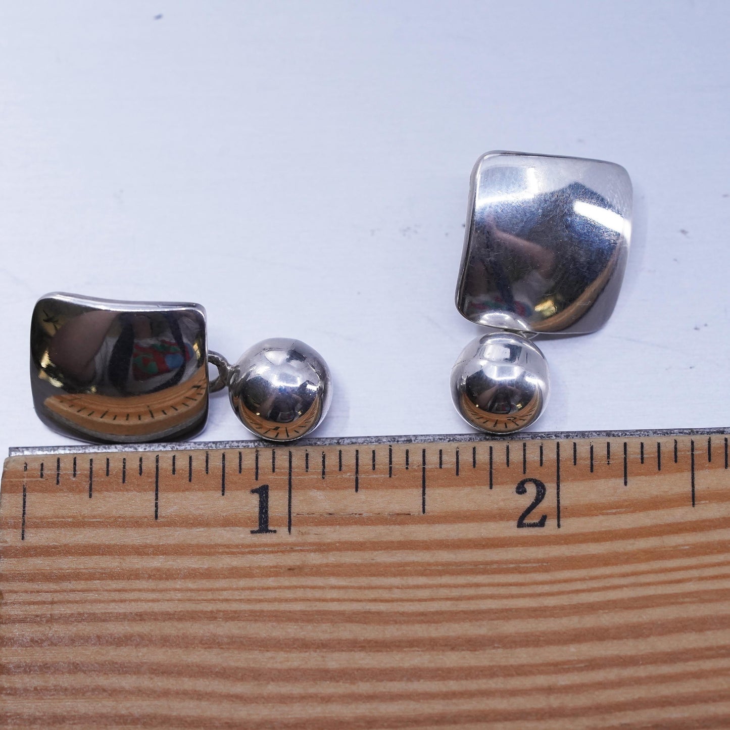 VTG Retired Silpada Sterling 925 Silver Concave Square Ball Bead Earrings P0288