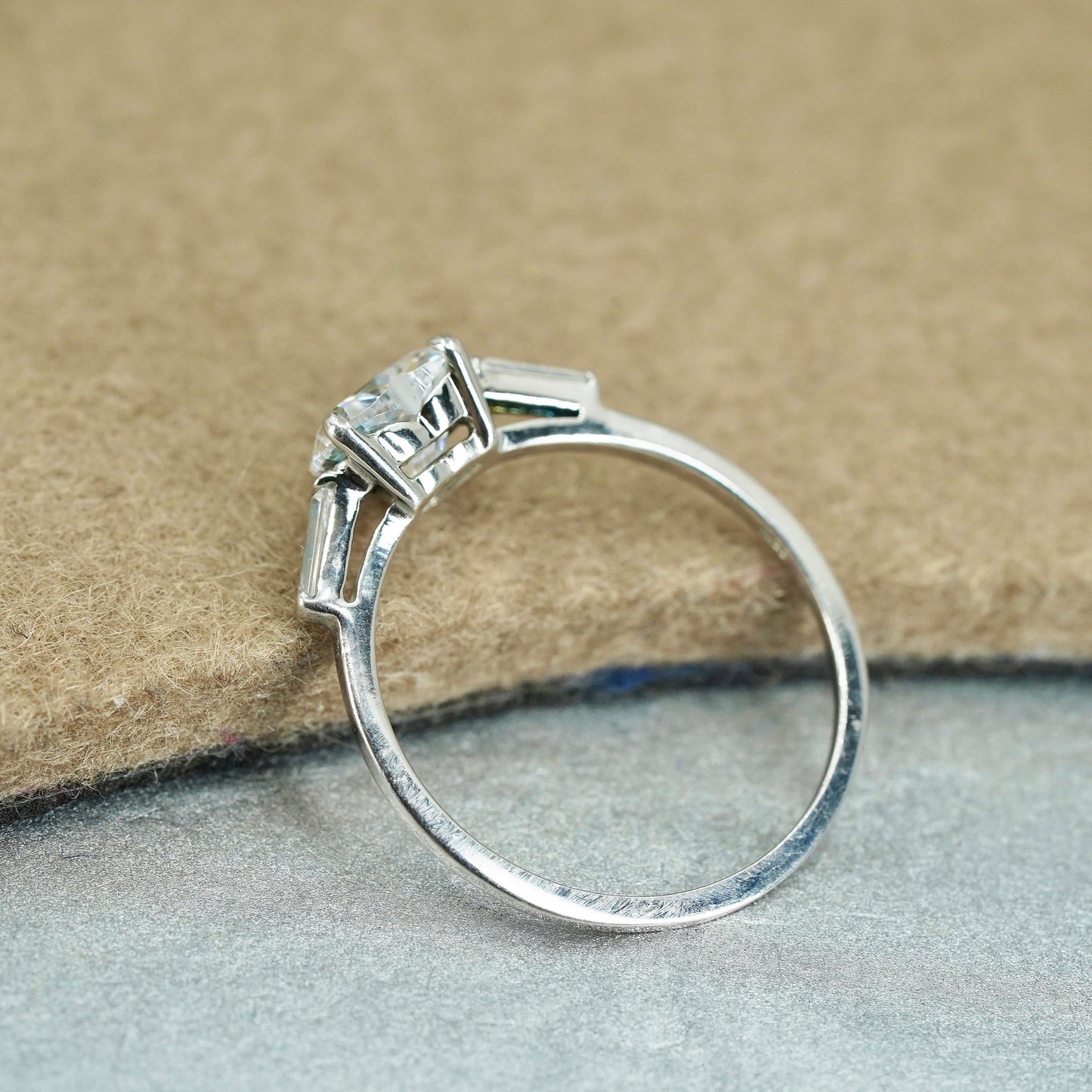 Size 10.25 vintage Sterling 925 silver engagement double ring with heart Cz