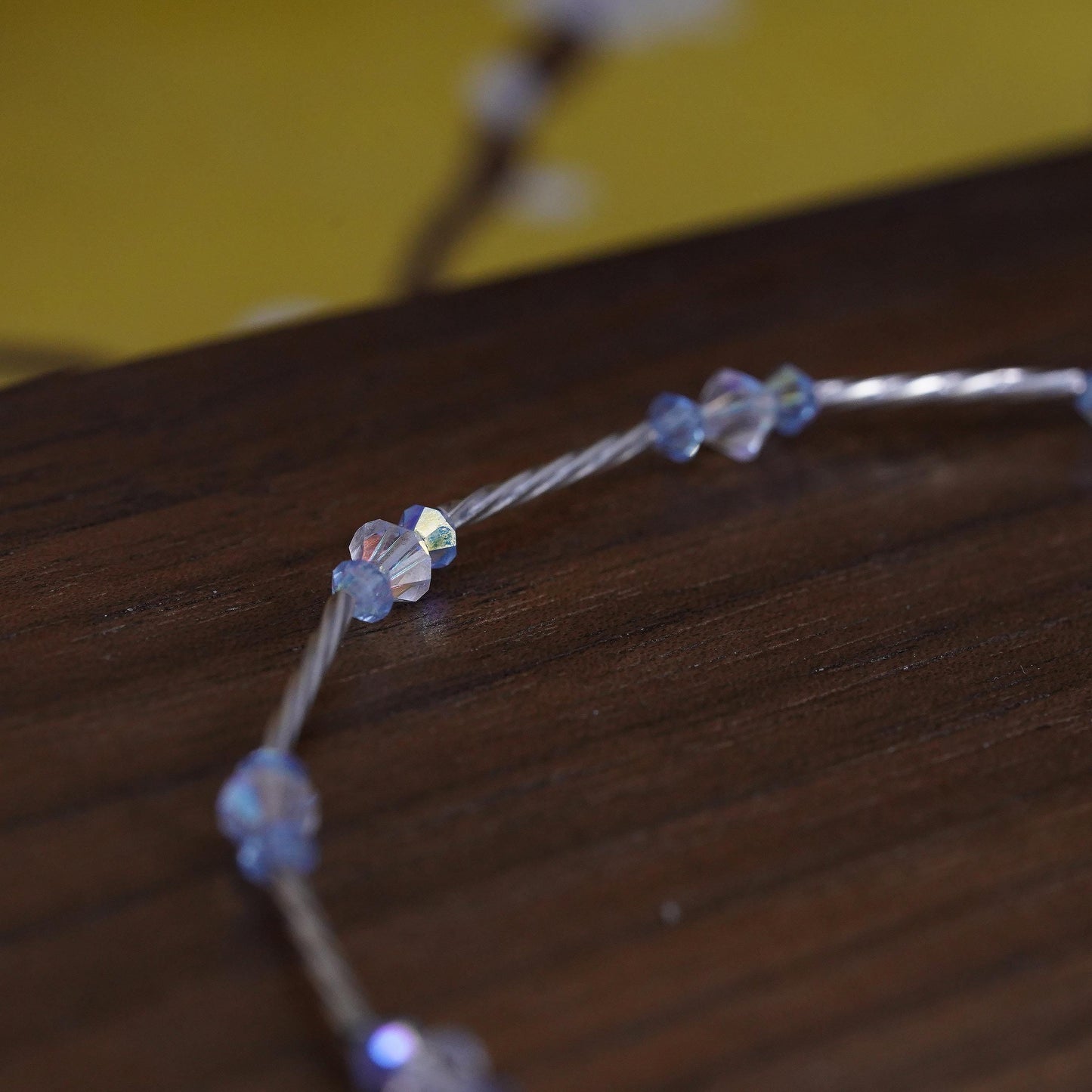 9+1.5", Sterling silver twisted tube anklet, 925 bracelet blue crystal beads