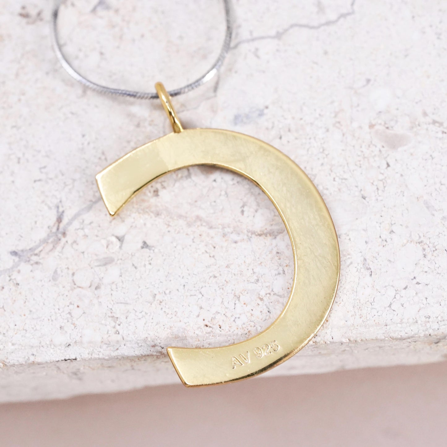 18" two tone Sterling silver necklace, 925 snake chain with letter C pendant