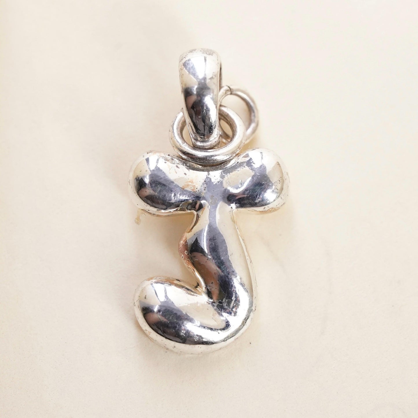 Vintage sterling silver handmade pendant, solid puffy 925 letter J