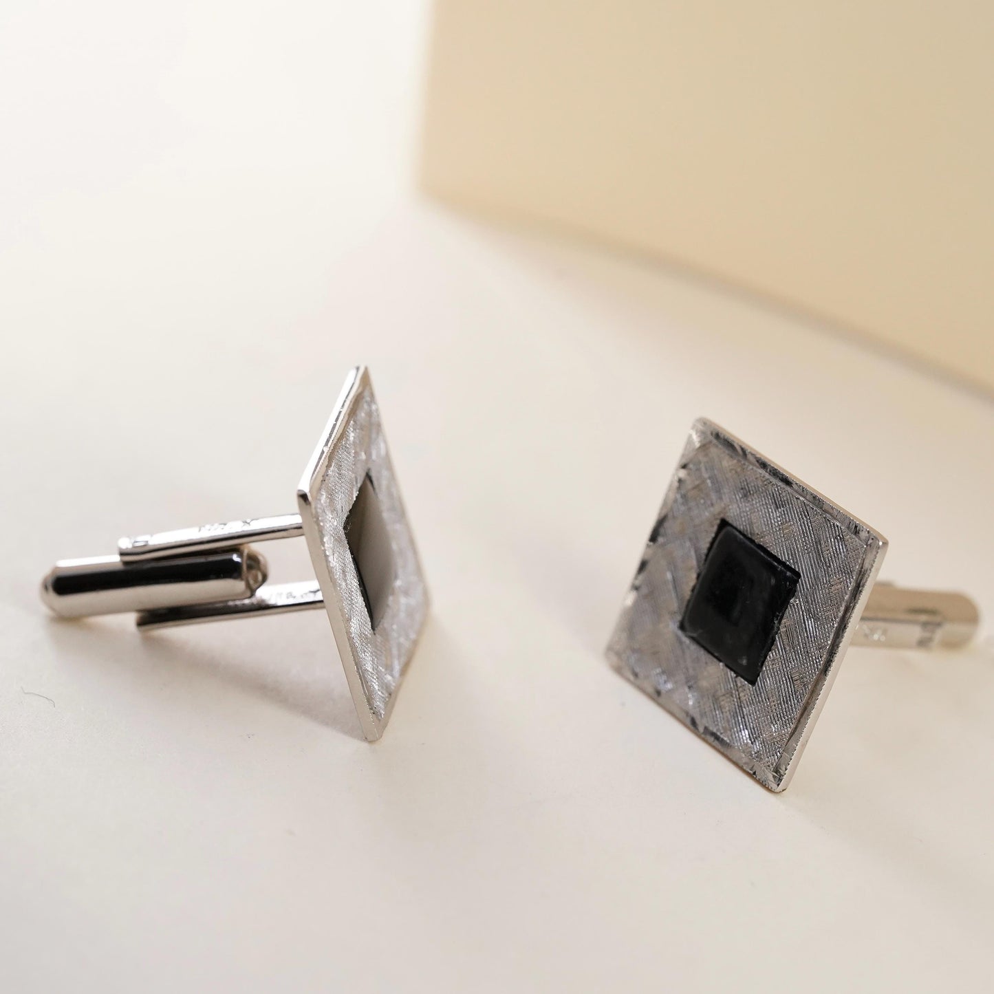 Vintage MR X sterling silver onyx cuff links, square textured 925 cufflinks