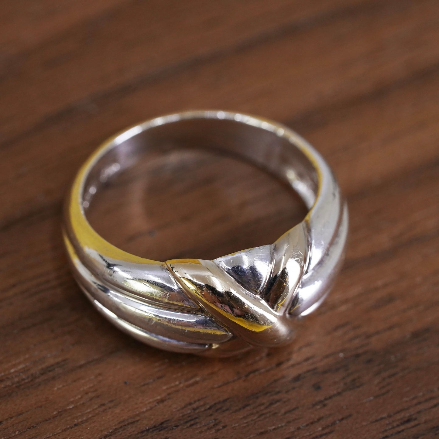 Size 6, VTG two tone Sterling silver handmade ring, 925 band w/ gold tone cross