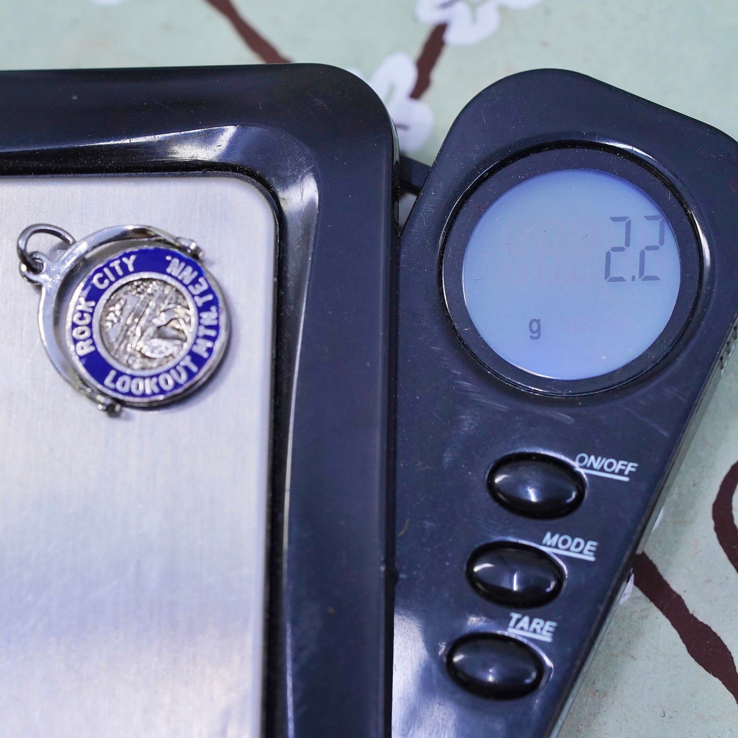 sterling silver pendant, 925 enamel tag charm “Rock City lookout Mtn. Tenn.”
