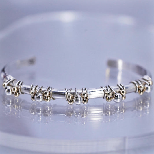 6.25", Marvin Lucas Sterling 925 silver bracelet, cuff 14K yellow gold beads