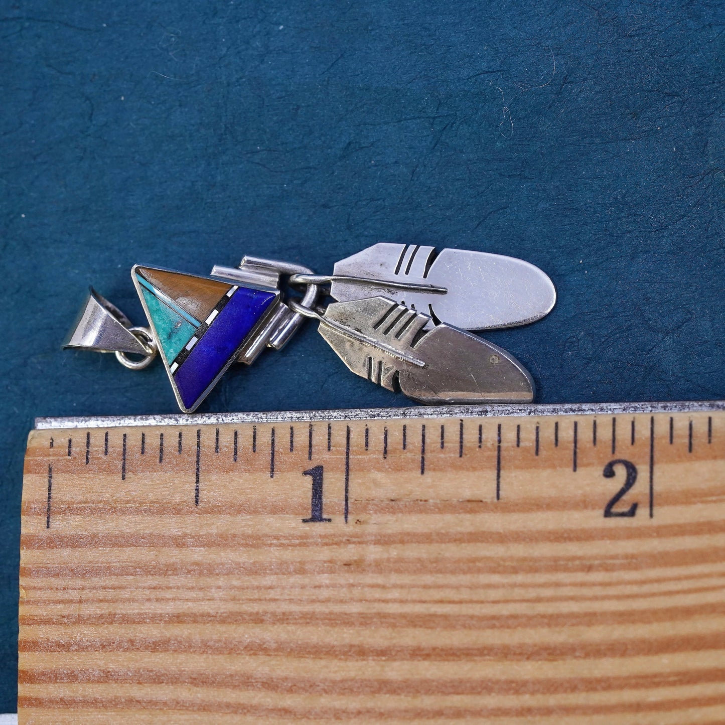 Native American Zuni Sterling 925 silver Duran Gasper Turquoise Pendant feather
