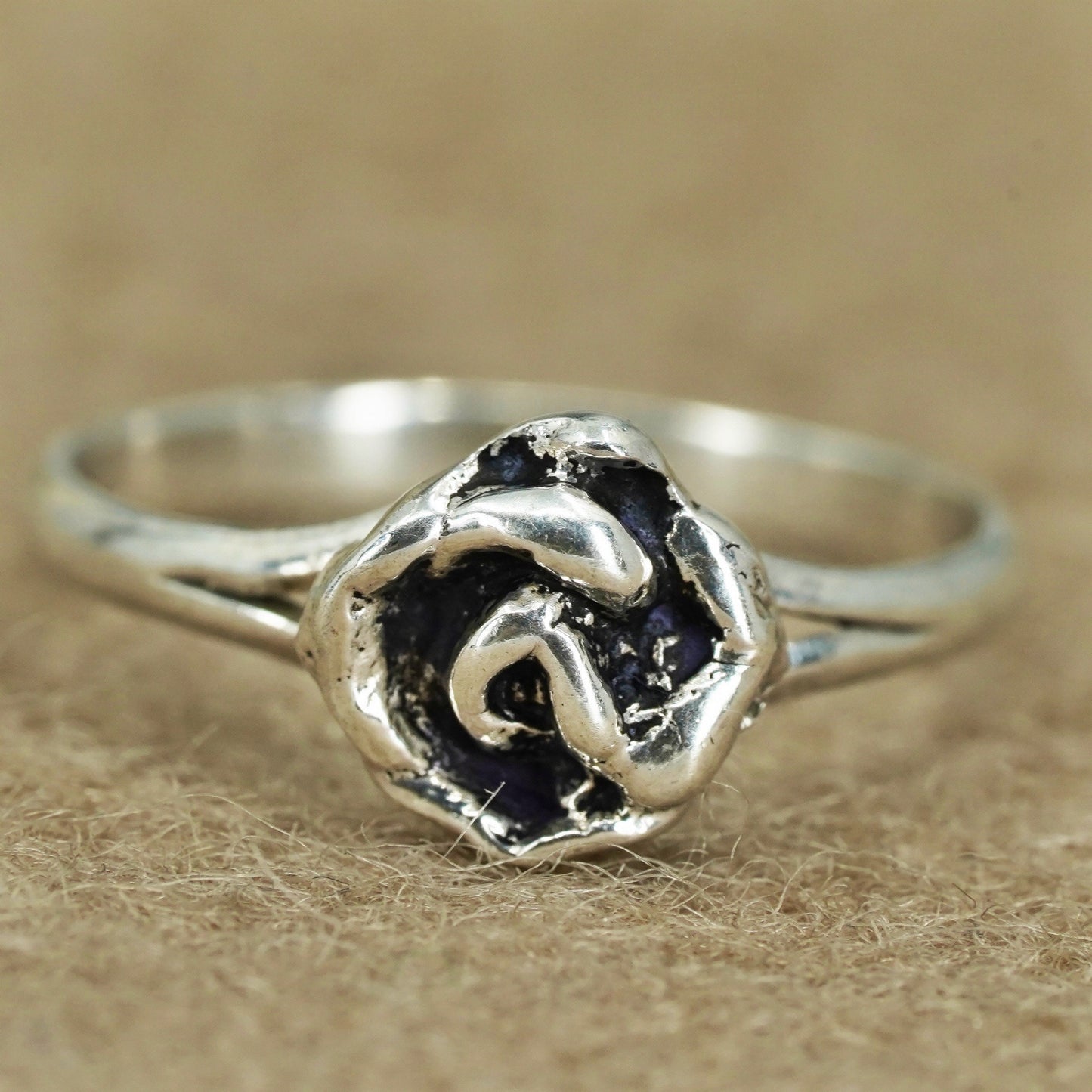 Size 6, vintage Sterling 925 silver handmade rose ring