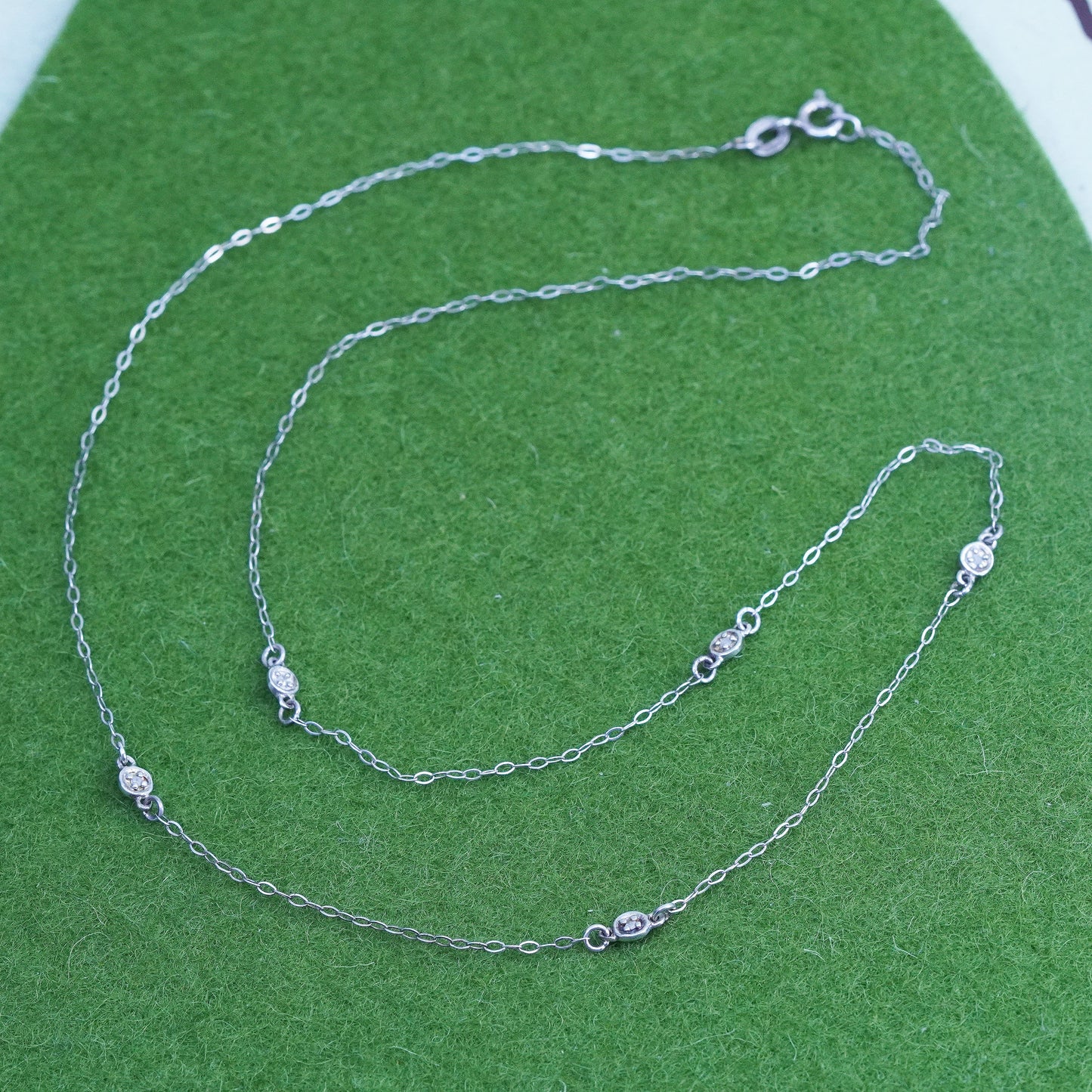 20", VTG sterling silver circle link chain with genuine diamond, 925 necklace