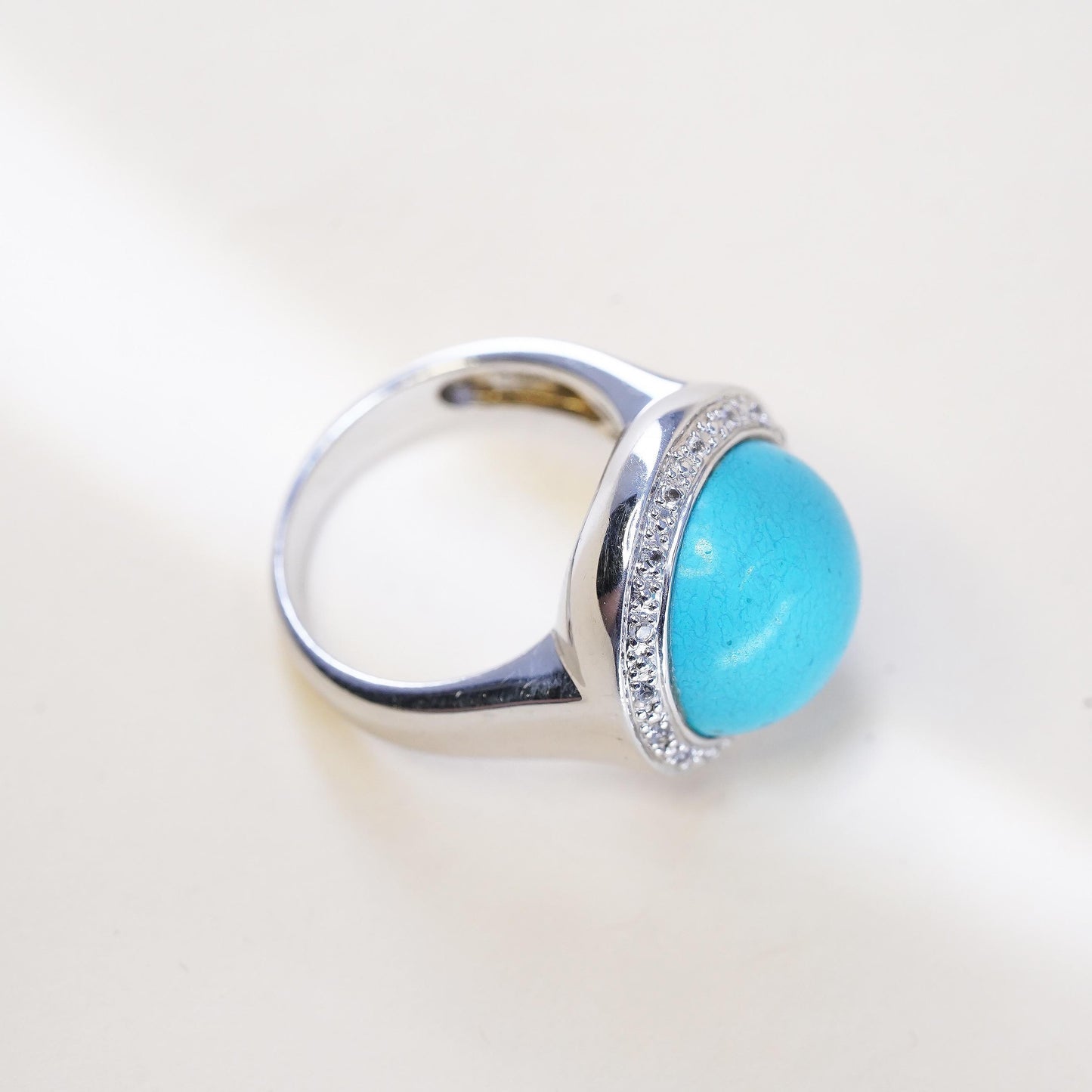 Size 7.25, Vintage sterling silver ring, statement 925 ring dome turquoise