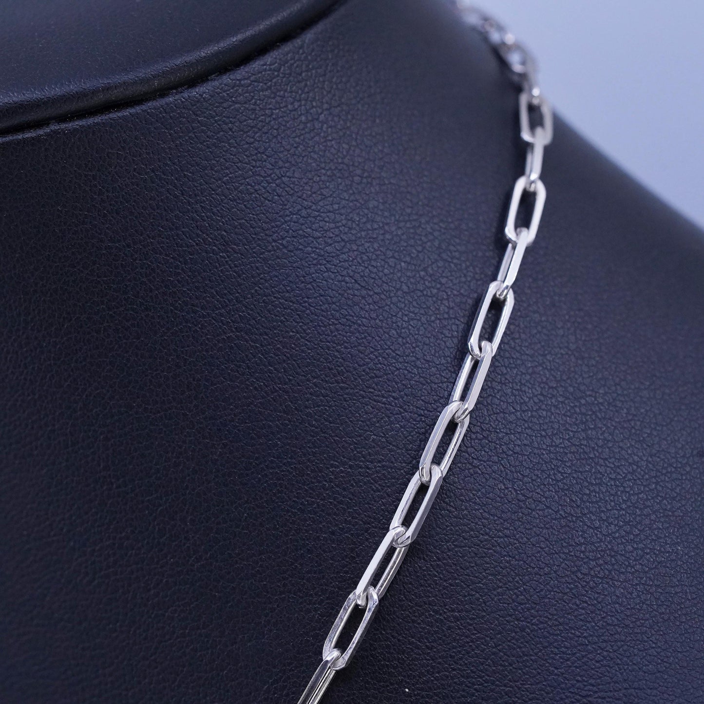 13+2", vtg Sterling 925 silver handmade elongated oval chain choker necklace