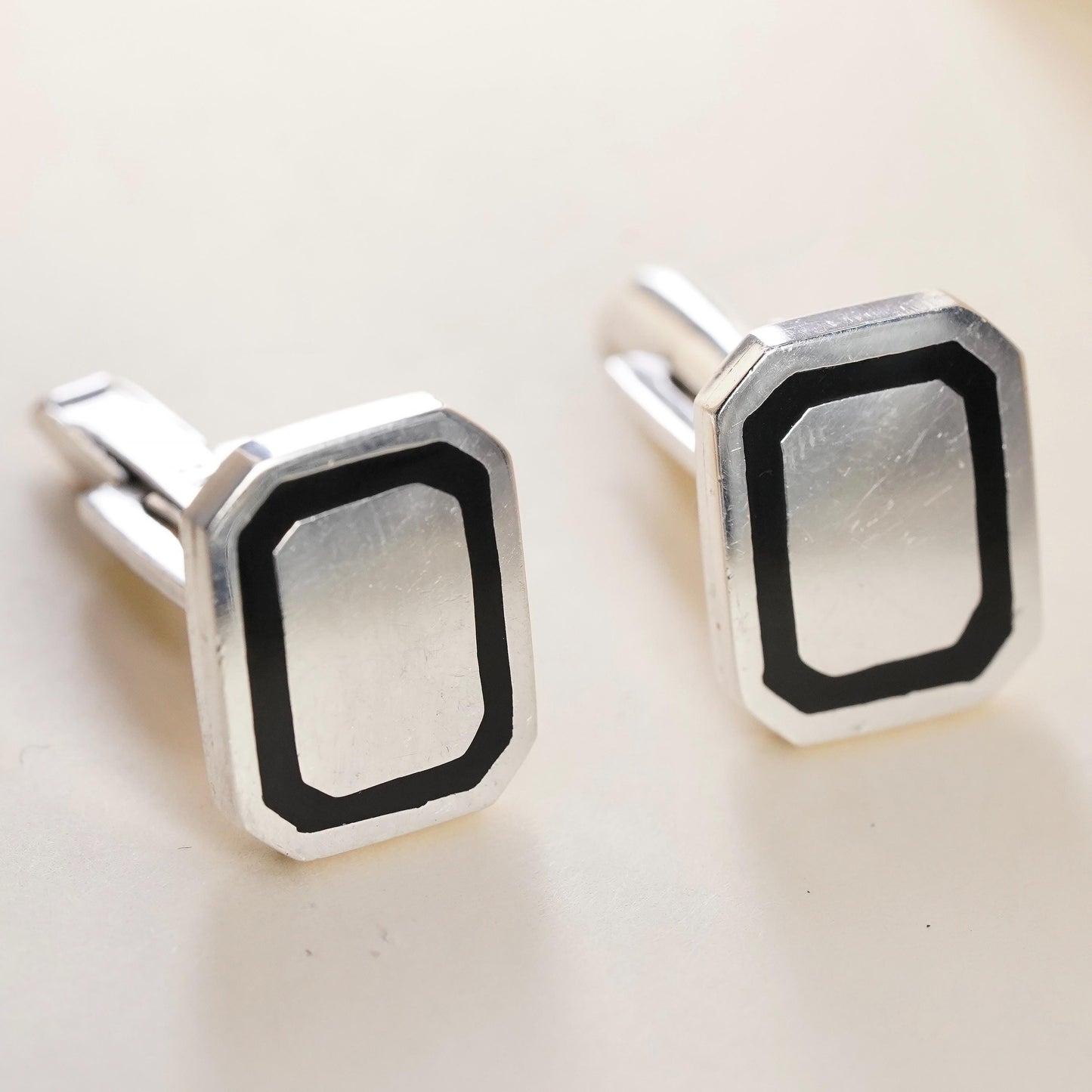 southwestern sterling silver rugtangular cuff links, onyx inlay 925 cufflinks