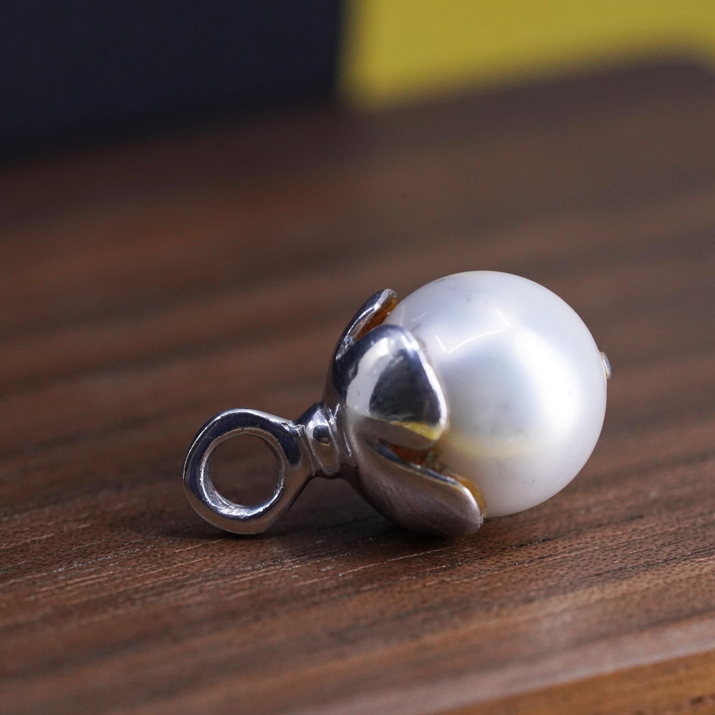 Vintage Sterling 925 silver handmade charm pendant with pearl bead
